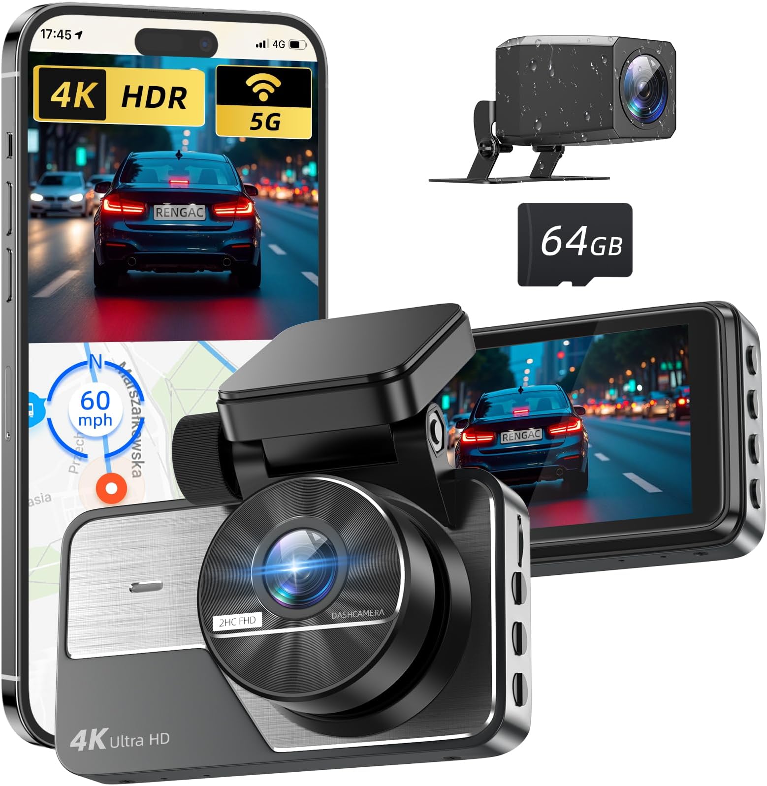 Amazon Dash Cam 4K Ultra HD Front Camera 2K Rear Cameras 5G WiFi Fastest Download